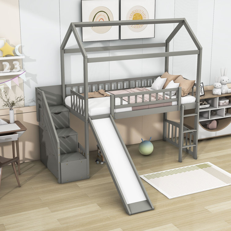 Twin low loft bed shop with storage wayfair